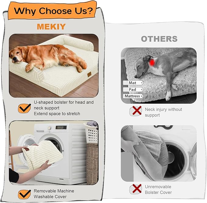 Large Dog Bed Waterproof Orthopedic Foam Dog Beds for Large Dogs Sofa Comfy Pet Bed with Washable Removable Cover & Non-Slip Bottom