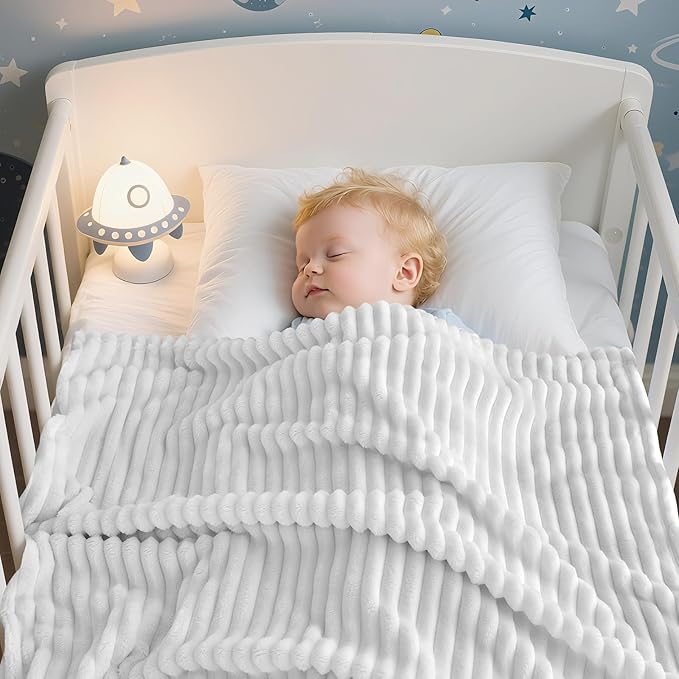 Eonkasp Soft Fleece Baby Blanket Ultra Cozy Grey Baby Blankets for Boys Warm and Lightweight Infant Toddler Newborn Receiving Gift with Reversible Stripes for Crib Stroller, 30x40 Inch, Light Grey