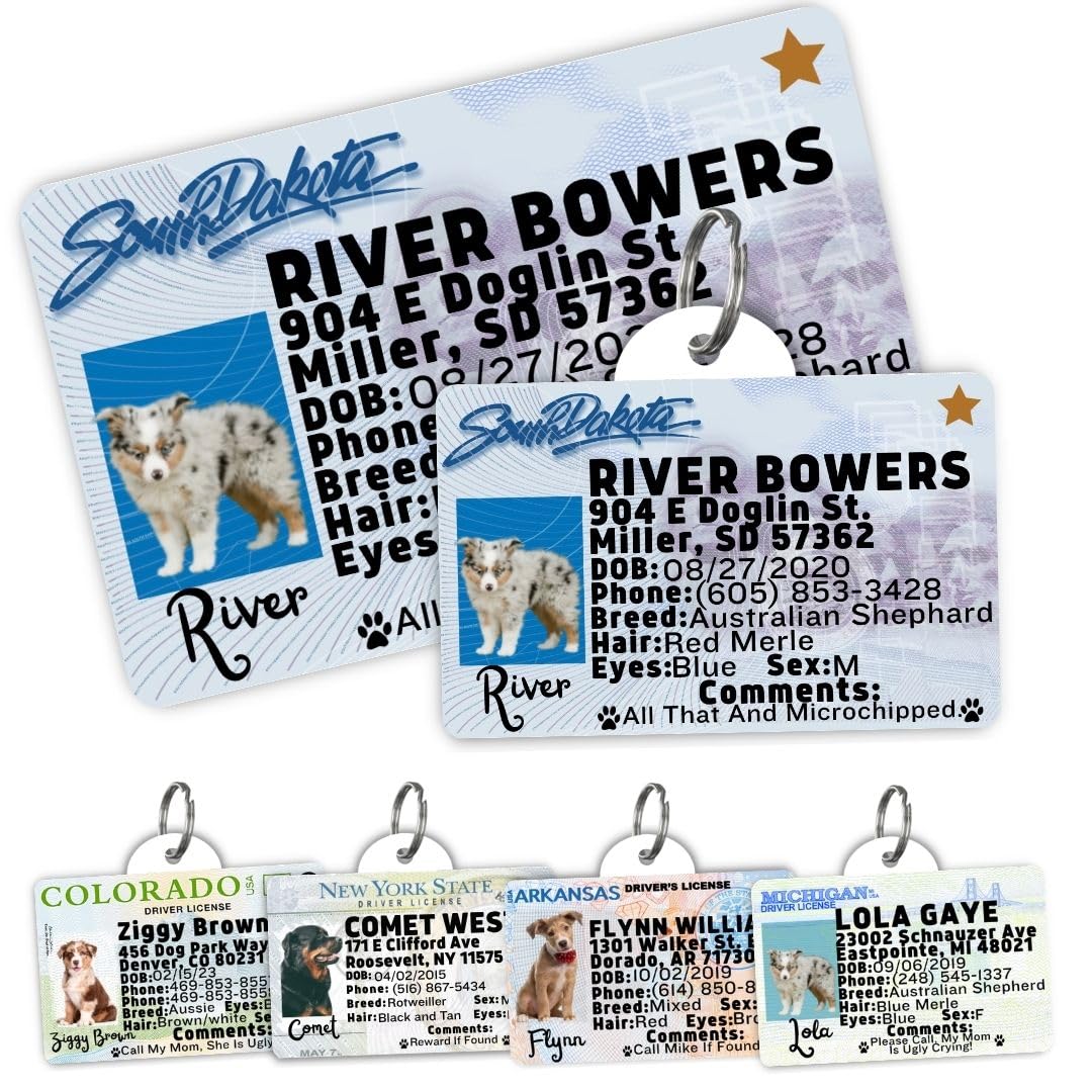 Dog Tags Personalized, Dog ID License Tag for Pets (Arizona, Wallet Card)