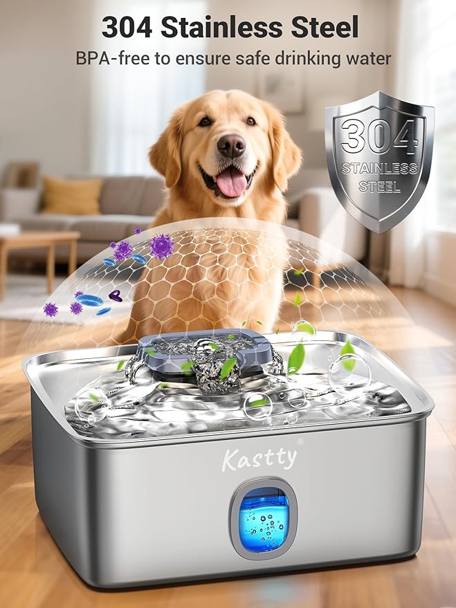 Kastty 4 Gal/15L Stainless Steel Dog Water Fountain for Large Dogs