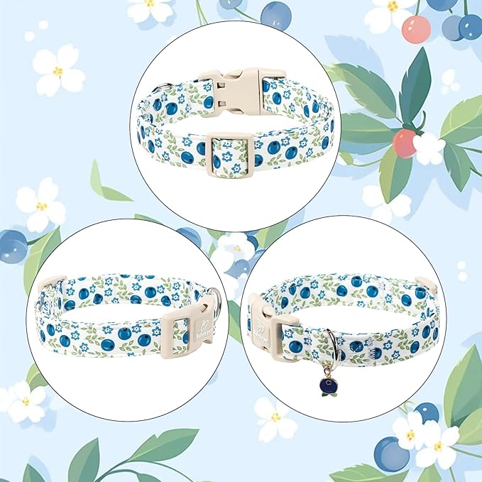 Babole Pet Spring/Summer Dog Collar for Large Dogs - Fresh Blueberry Girl Boy Dog Collars, Soft Lightweight Puppy Collar, Breathable Adjustable Male Female Fruit Floral Dogs Collars L