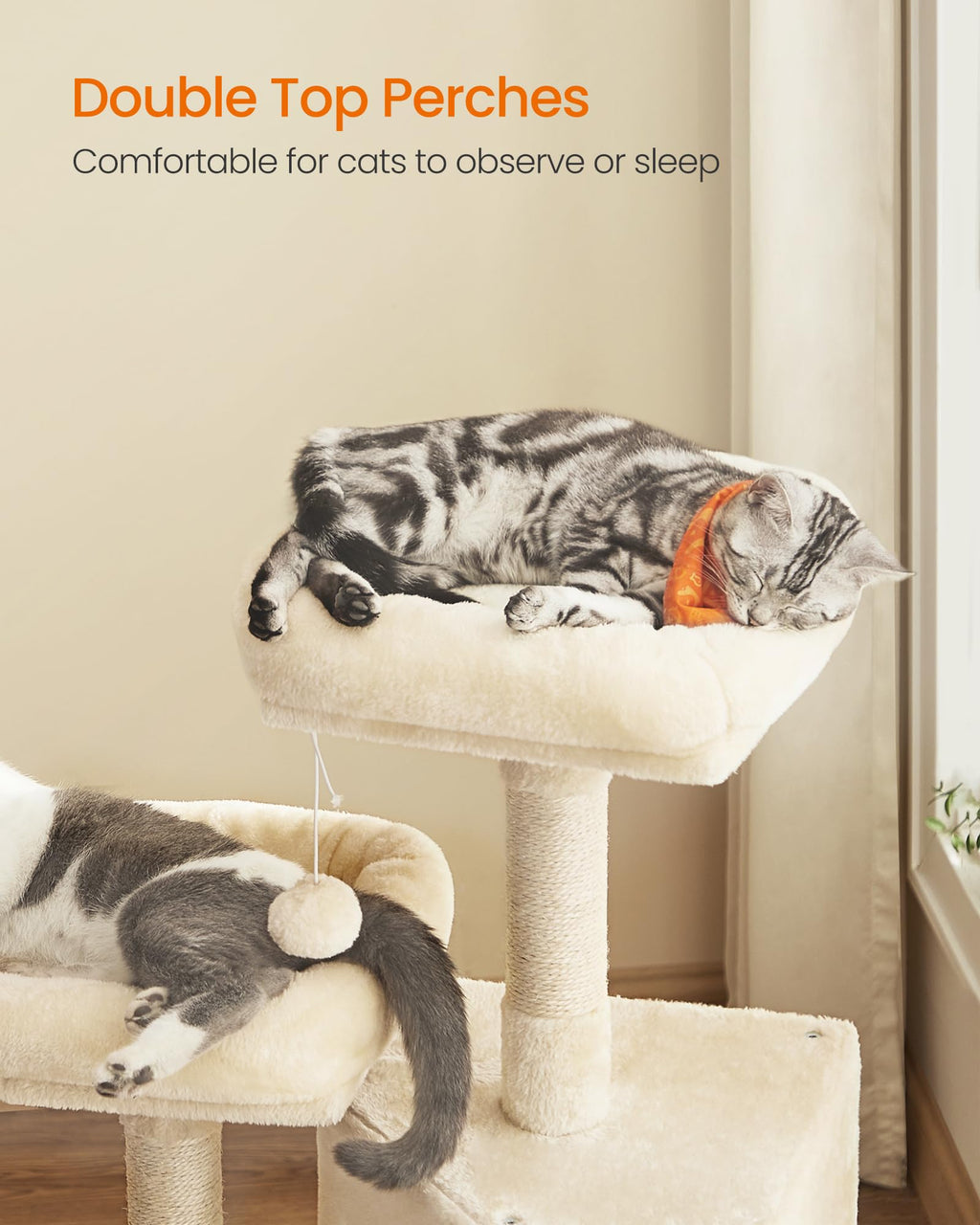 Feandrea Cat Tree, 45.3-Inch Cat Tower, Plush Condo Scratching Post, Beige