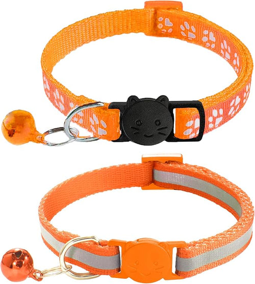2 Pack Breakaway Cat Collars with Bells, Reflective Design and Claw Print Design, Safety Buckle Kitten Collars Adjustable from 7.5 to 12.5 Inches (Red)