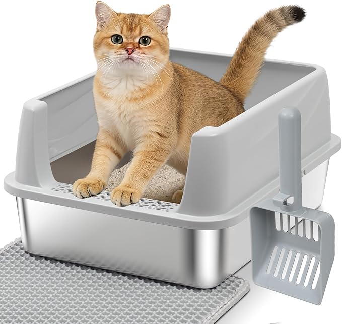 Exovyn Stainless Steel Litter Box with Lid,Kitten Litter Box for Small Cats