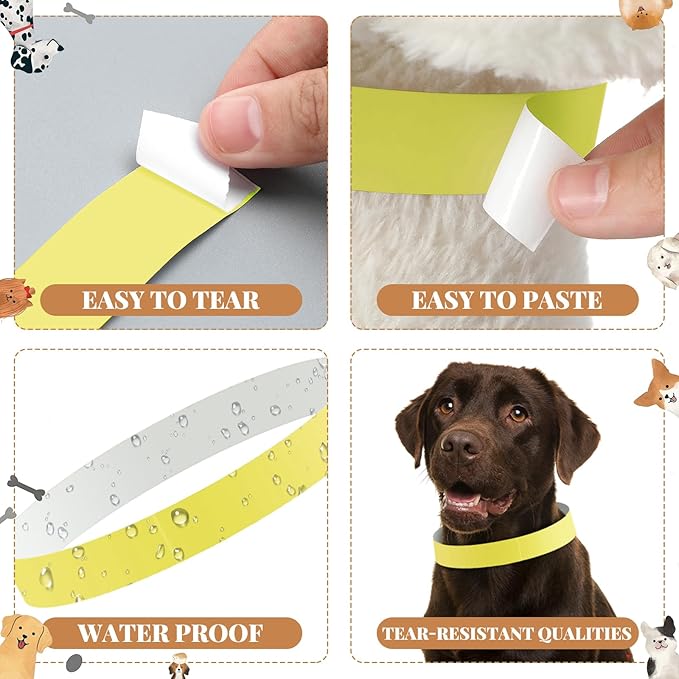 Clysee 500 Count 20inch Adjustable Paper Dog Collars with Tear Resistant Waterproof Whelping Collars Paper Puppy ID Bands Adhesive Pet Identification Tags for Newborn Dog Cat Hospitals(Yellow)