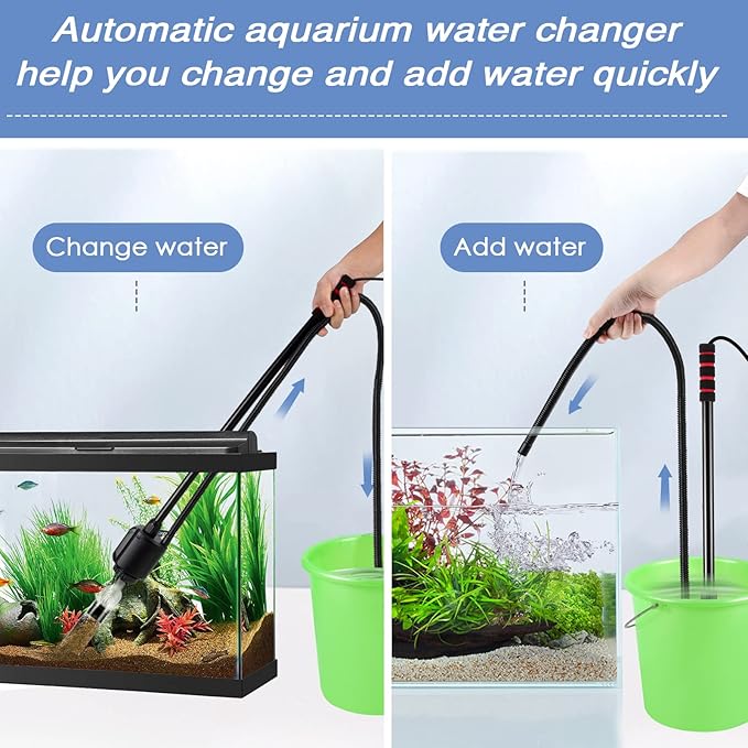 AQQA 6-in-1 Electric Aquarium Gravel Cleaner, 320GPH 20W Fish Tank Vacuum