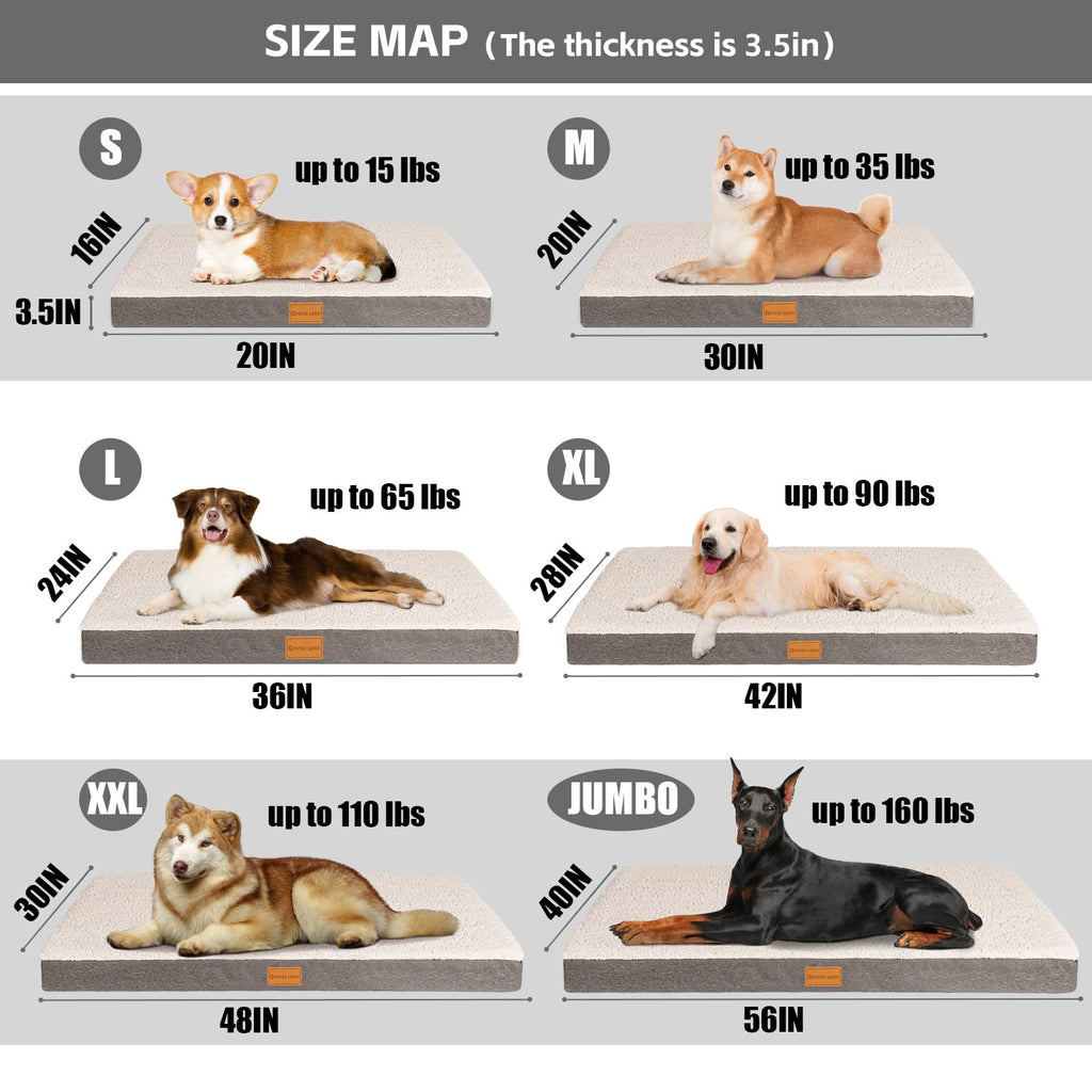 Patas Lague Orthopedic Large Dog Bed Washable Pet Sofa Mat 56''X40'' Ivory