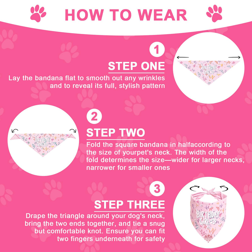 Dog Birthday Party Decorations, Adjustable Dog Bandana Set with Hat, Numbers, Banner for Pet Party Supplies Festive Accessories Large Medium Small Pet Puppy Dogs, Pink