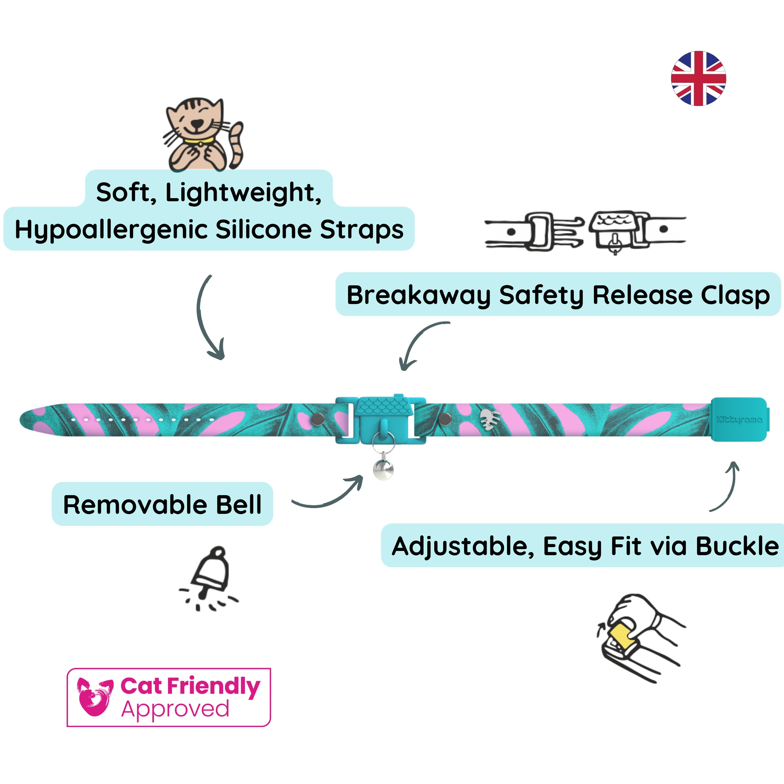 Kittyrama Botanicals Monstera Kitten Collar. Award Winning. Hypoallergenic, Quick Release Breakaway, Comfy & Soft. Vet Approved. Other Styles Available