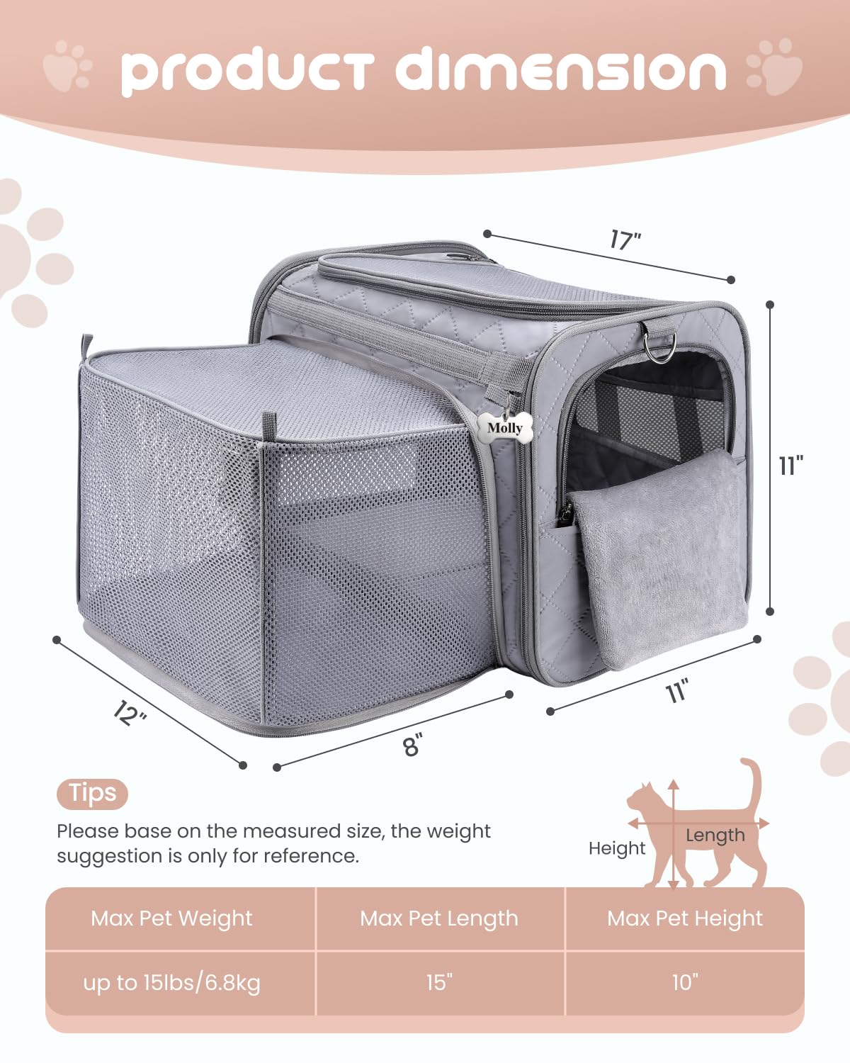 MIDOG Cat Carrier Soft for Small-Medium Cats Up to 15lbs, Airline Approved