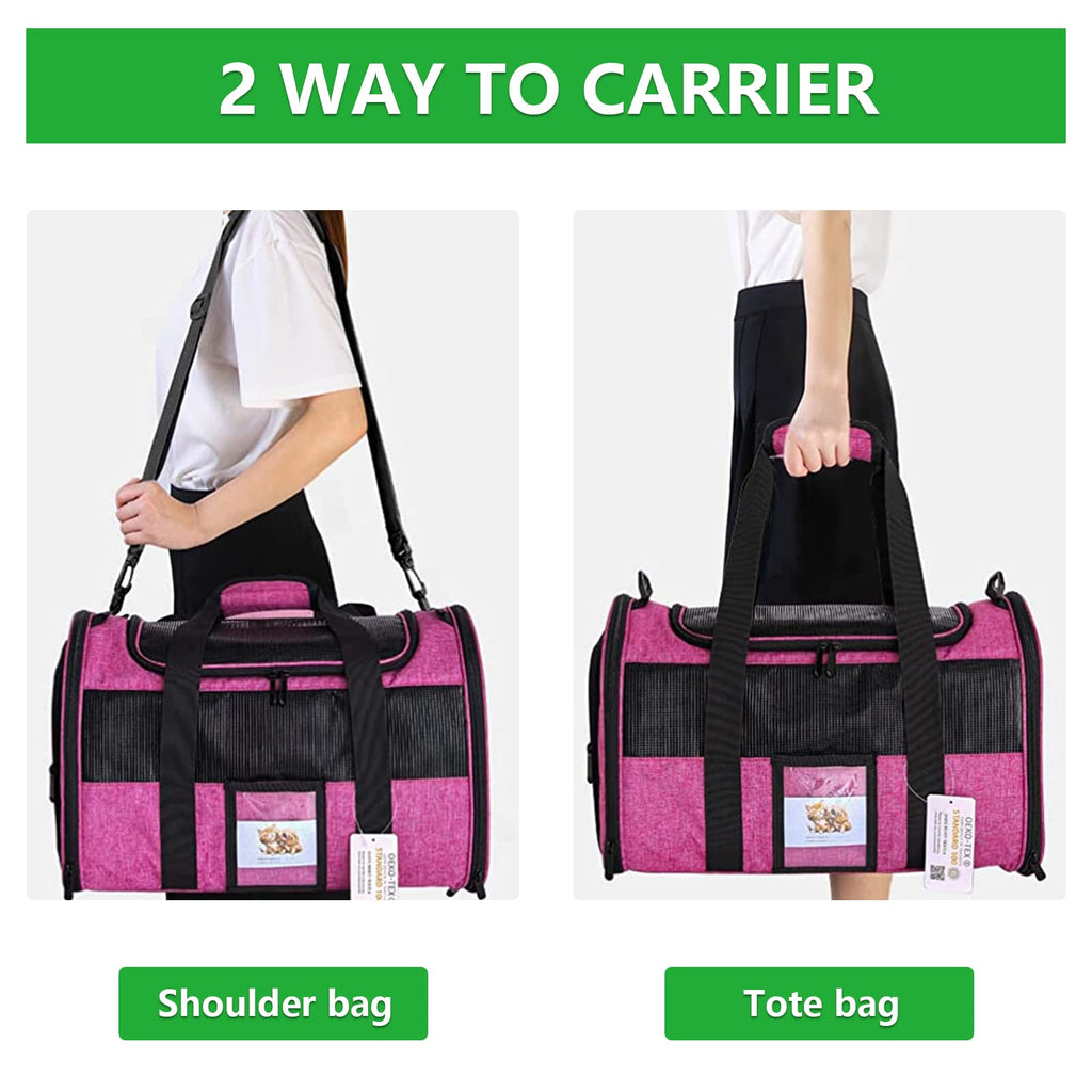 SECLATO 20 Inch Large Cat Carrier for Cats Up to 25 lbs, Extra Large Soft Sided Dog Travel Carrier - Collapsible, Airline Approved Size for 2 Cats with Removable Washable Mat & Food Bowl (Red)