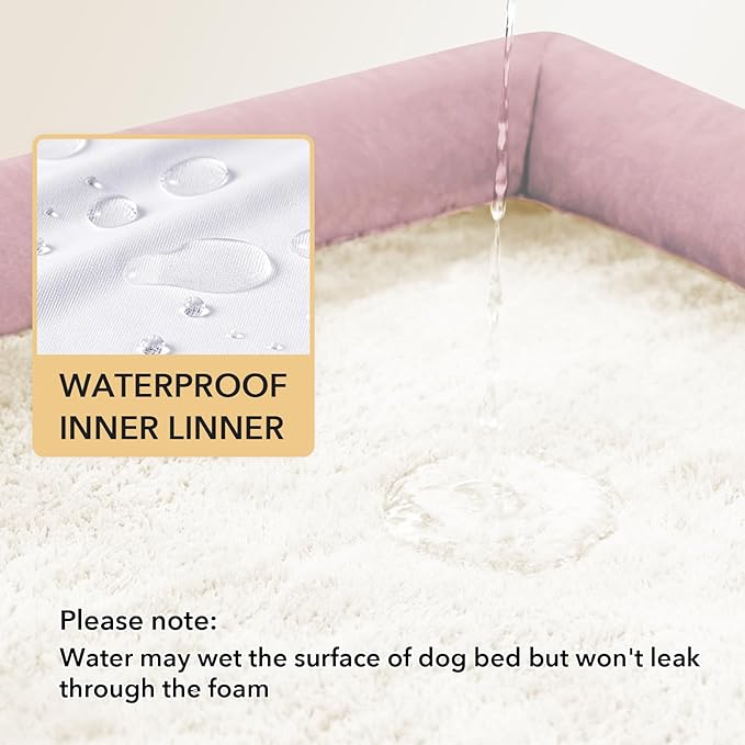 Orthopedic Dog Beds for Extra Large Dogs, Waterproof Egg Crate Foam XL Dog Bed with Sides 48x30Inch, Big Dogs Couch Beds with Removable Washable Cover and Nonskid Bottom, Pink