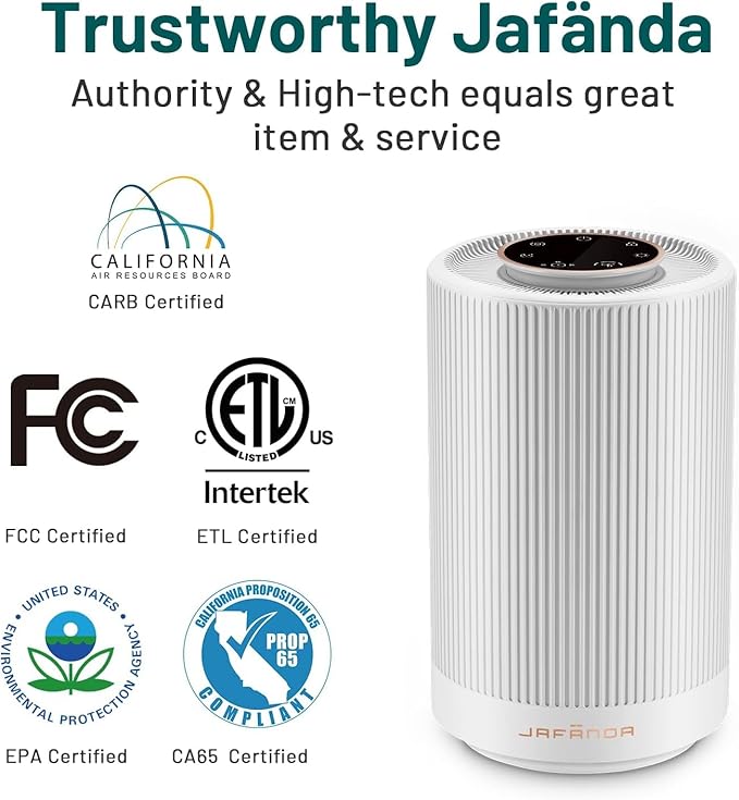 Jafanda Air Purifiers for Home bedroom,H13 True HEPA Coverage 450 sqft,22 dB Air cleaner with Brushless Motor,Effectively Remove Pollen Dust and Odor to Prevent Seasonal Air Diseases,Night Light