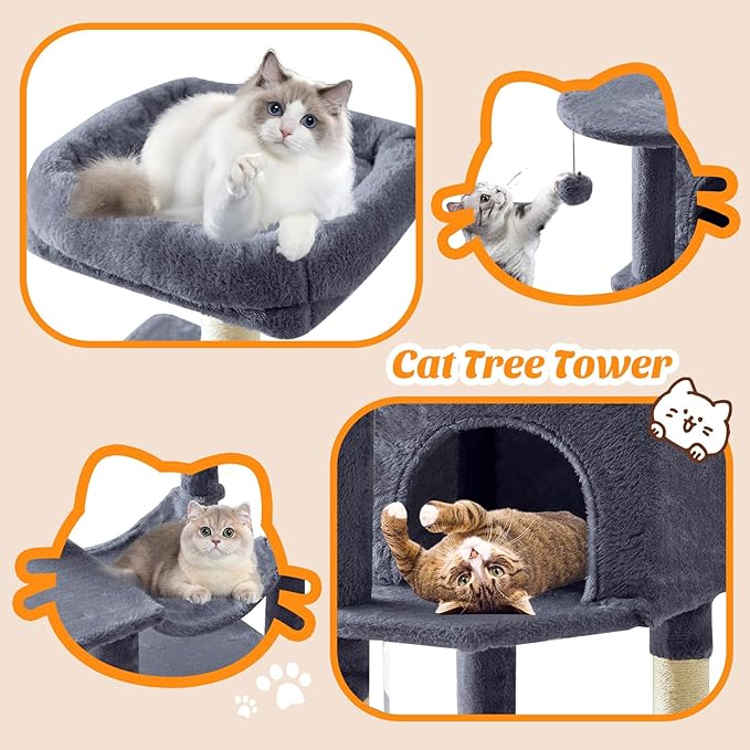 DUMOS 44 Inch Cat Tree Tower with Natural Sisal Scratching Posts