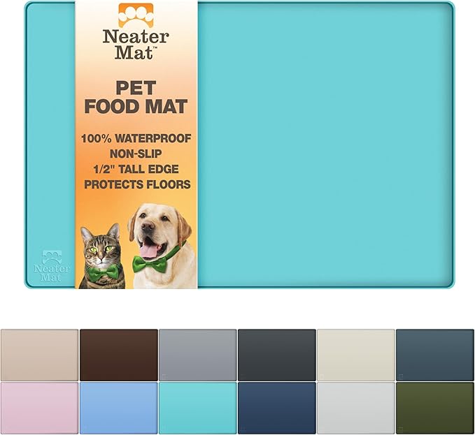 Neater Pet Brands Neater Mat Pet Mats for Food and Water, Cat & Dog Bowl Mat Waterproof Silicone, Feeding Tray, Dog Food Mats for Floors, Placemat w/Raised Edge for Under Bowls, 24" x 16"