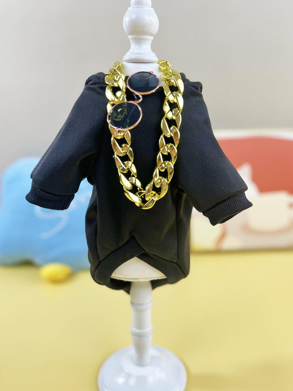 QWINEE 3Pcs Dog Hoodie Cat Apparel Dog Custume Set with Necklace and Sunglasses Pet Clothes for Puppy Small Medium Dogs Cats Multicolor M