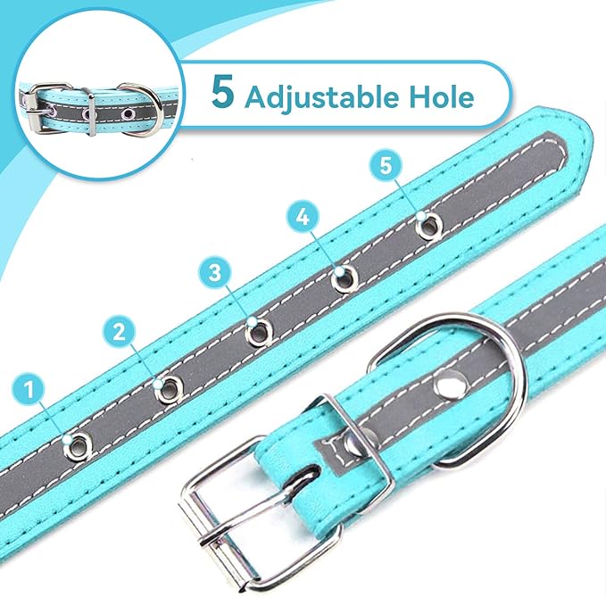 PETCARE Reflective Dog Collar with Cute Paw Rivet Studded Funny Soft PU Leather Adjustable Puppy Dog Collars for Small Medium Large Dogs Cats (Blue,XX-Large)