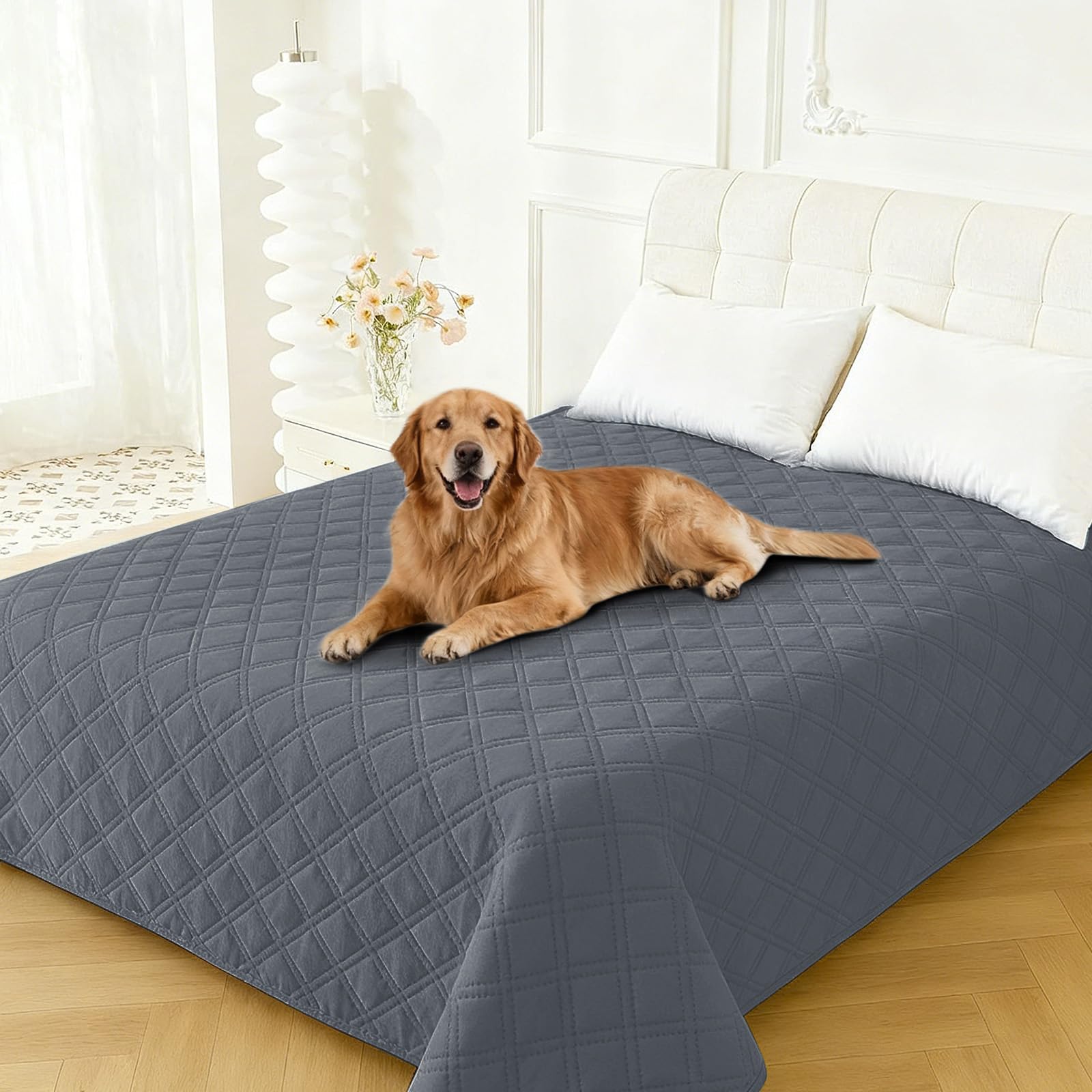 CYCMACO Waterproof Dog Blanket, Non-Slip Soft Pet Bed Cover, Couch Cover for Dogs Washable, Protects Sofa, Furniture, Crate, Car, Tear Resistant Leakproof Pet Blanket (30x70 Inch, Dark Grey)