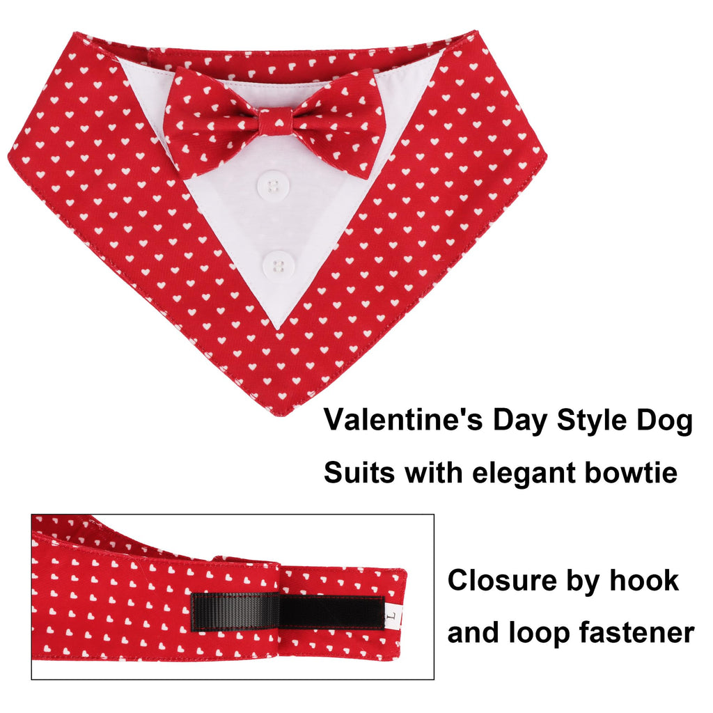 ADOGGYGO Valentine Dog Tuxedo Bandana, Red Heart Pet Tux with Bowtie Adjustable Valentine Costume for Medium Dogs Pets (M)