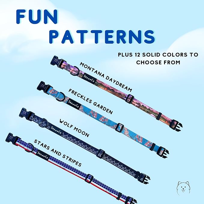 ShawnCo Dream Walk Dog Collar- Premium, Adjustable and Comfortable Pet Collar for Small, Medium, Large and Extra Large Dogs (S, Wolf Moon)
