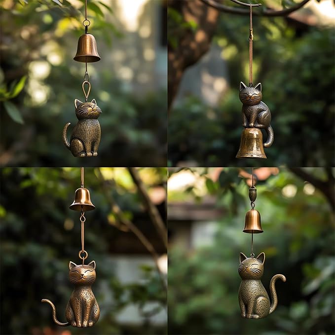 Cat Wind Chime 2025 New Unique Cat Garden Decor Outdoor Cat Statue Themed Gifts Wind Chimes for Cat Lovers Women Hanging Memorial Ornaments Windchimes Bell Outside Yard Home Porch Decorations (A1)