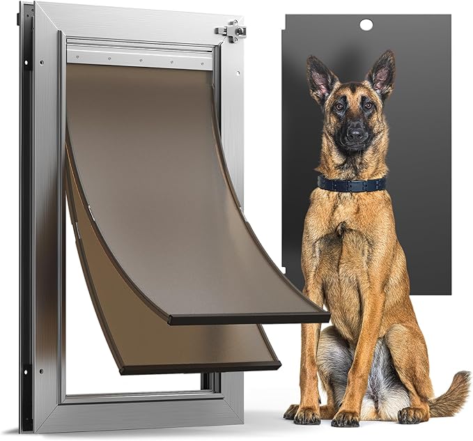 VOSOIR All Aluminum Dog Door, Rust Proof Heavy Duty Large Dog Door for Exterior Doors, Doggy Door with 2 Magnetic Flaps, Energy Efficient, Closing Panel, Pet Door for Pets Up to 110Lb