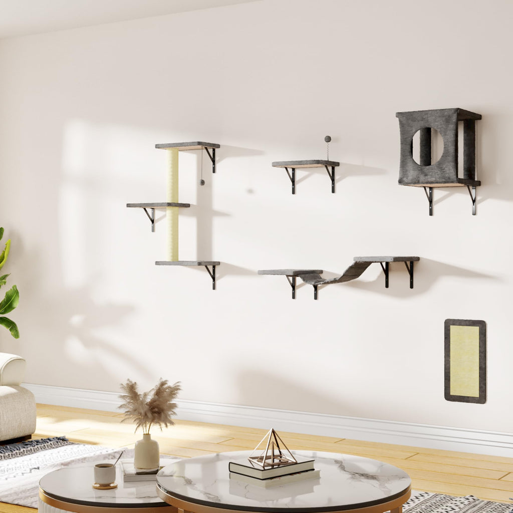 Cat Wall Shelves, 10-in-1 Wall-Mounted Cat Furniture Set