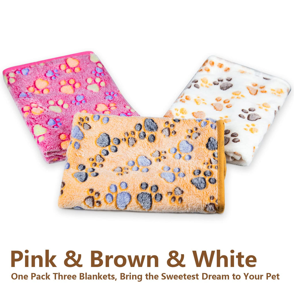 LeapSheep Pet Blankets for Dogs Cats - 3Pack Heart Pattern Super Soft Fluffy Dog Blankets for Small Medium Large Doggy Kitten (Paws, Large)