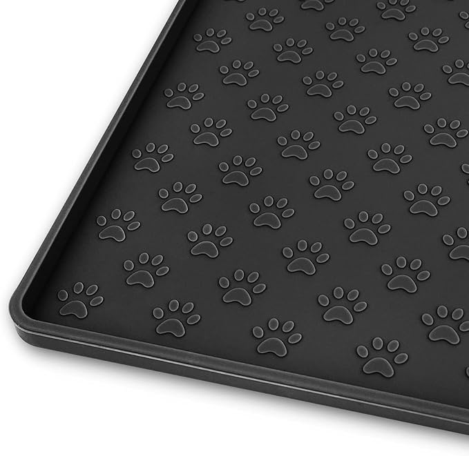 Ptlom Dog Food Mat Anti-Slip Bowl Mats for Food and Water, Waterproof Silicone Pet Placemat with High Raised Edges, Non-Slip Puppy Feeding Tray for Small, Medium Large Cats Dogs, 24.5" 16.5"