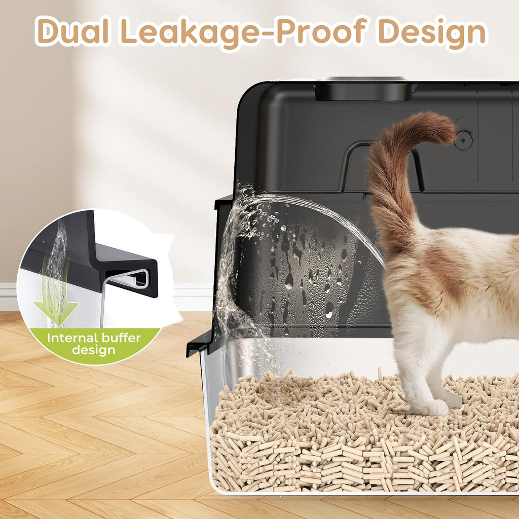 PalNests L8 Ultra-XXXL Stainless Steel Litter Box, Enclosed Black