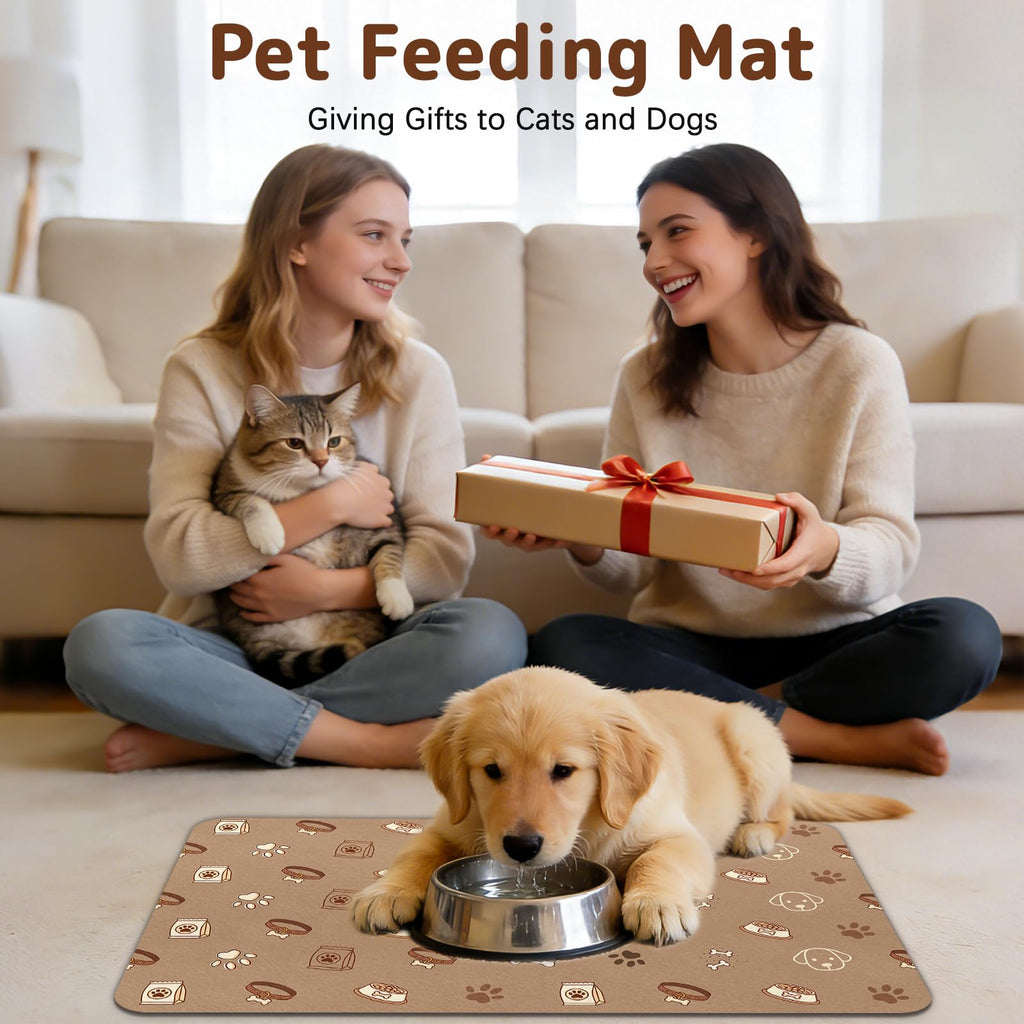 Dog Food Mat for Bowls, Absorbent Quick Dry Dog Cat Mats for Food and Water, Non-Slip Backing Pet Mat Pet Supplies - Bone Pattern