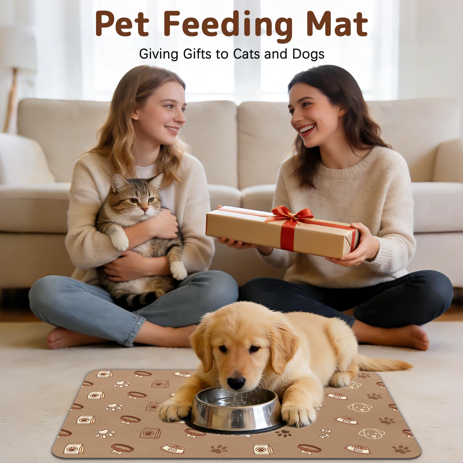 Dog Food Mat for Bowls, Absorbent Quick Dry Dog Cat Mats for Food and Water, Non-Slip Backing Pet Mat Pet Supplies - Bone Pattern