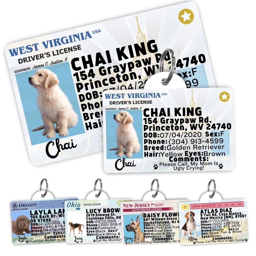 Dog Tags Personalized, Dog ID License Tag for Pets (Arizona, Wallet Card)