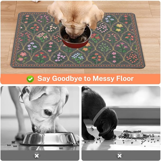 Absorbent Pet Dog Bowl Mat for Food and Water, Pet Cat Food Feeding Mat with Non Slip Rubber Backing, Dog Food Mats for Floors Waterproof, 24"x32"