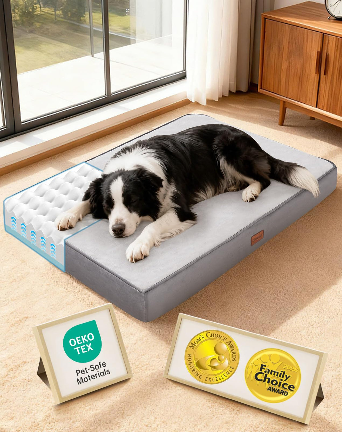 OhGeni Orthopedic Waterproof Large Dog Bed, Memory Foam, 41 inch-XL(Gray)