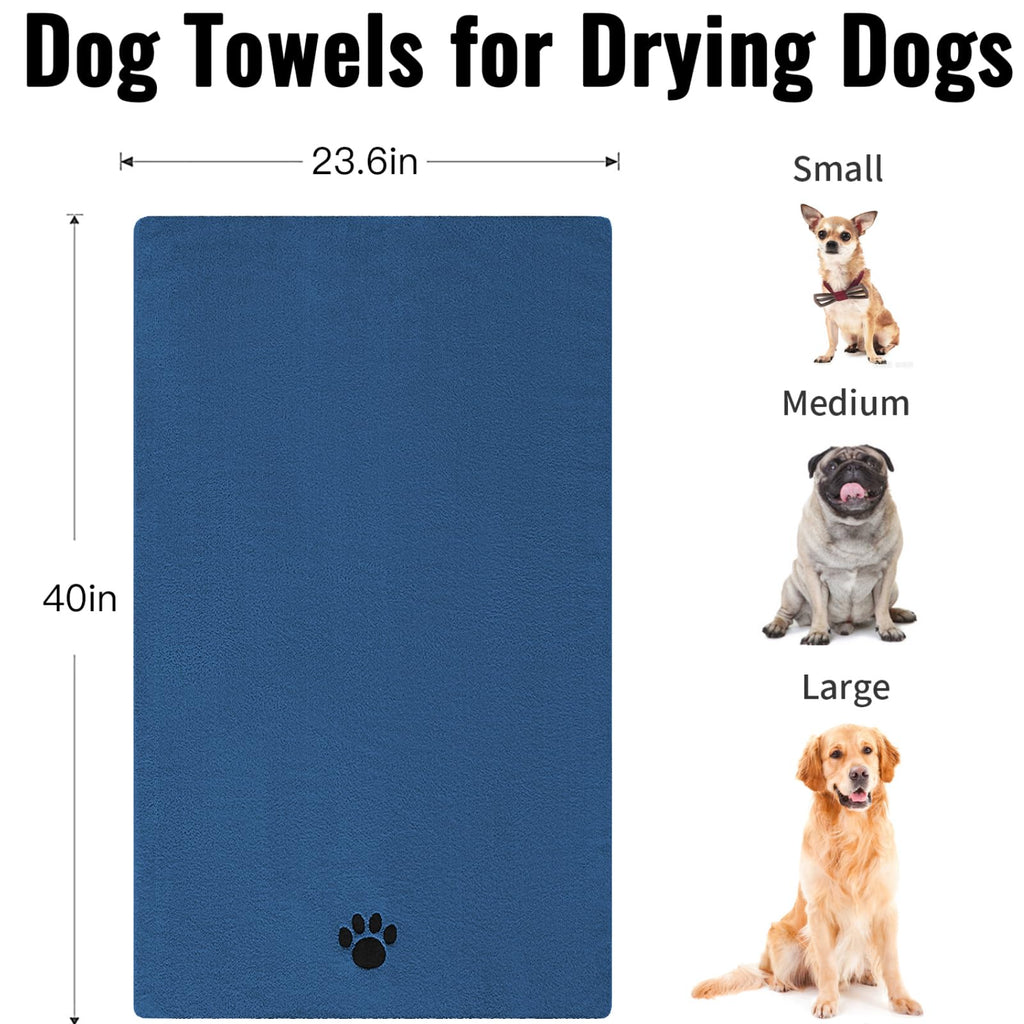 Puomue Microfiber Dog Towels for Drying Dogs, Super Absorbent and Soft Pet Grooming Towel, 40 Inch X 23.6 Inch, Perfect for Large, Medium or Small Dogs, Blue