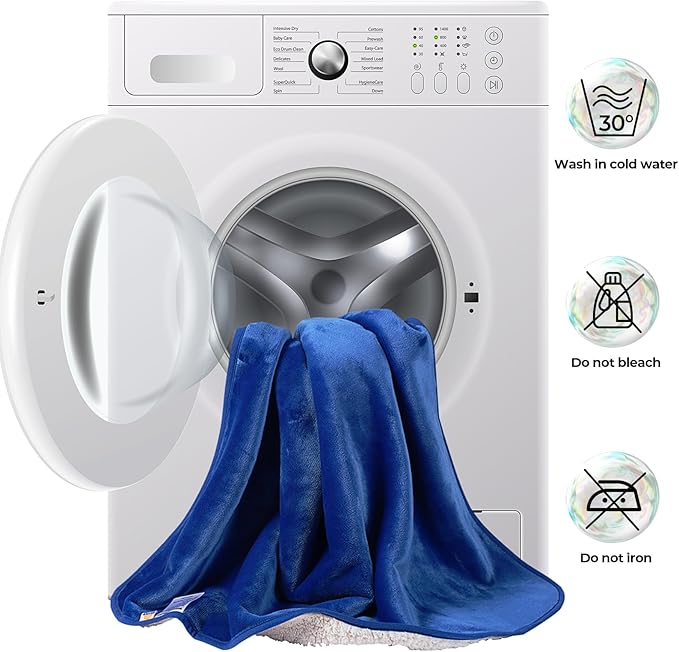 Sunheir Waterproof Blanket for King Size Bed - 108"x86" Soft Reversible Sherpa Fleece Flannel Dog Blankets for Large Dogs, Pet Blanket for Bed, Couch, Soft Plush Furniture Protector, Blue