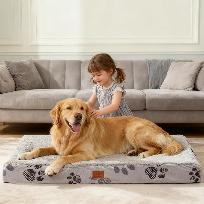 Waterproof Orthopedic Dog Bed for Extra Large Dogs 41x27x4 Inch - Egg Crate Foam Pet Crate Bed with Removable Washable Cover, Plush Top Anti-Slip Bed Mat, Dark Grey