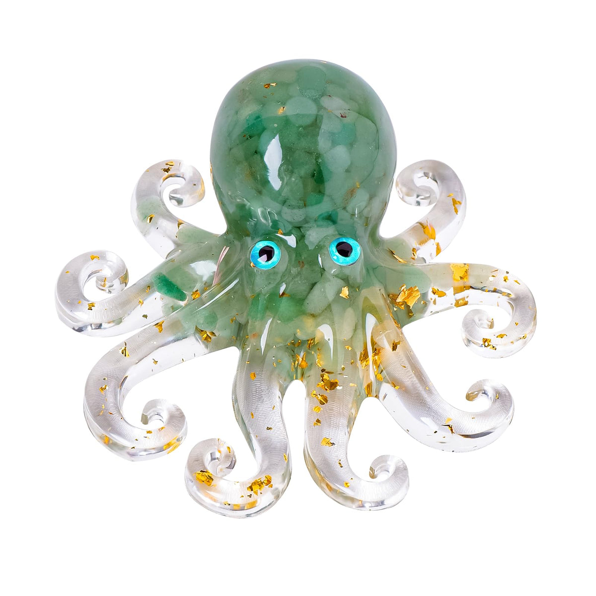 RJINGSHI Natural Crystal Gravel Octopus Resin Marine Animals Fish Tank Decorative Ornaments Octopus Statue Healing Crystal Home Decor Ladies Gift 3.93" (White-Turquoise, 3.93")