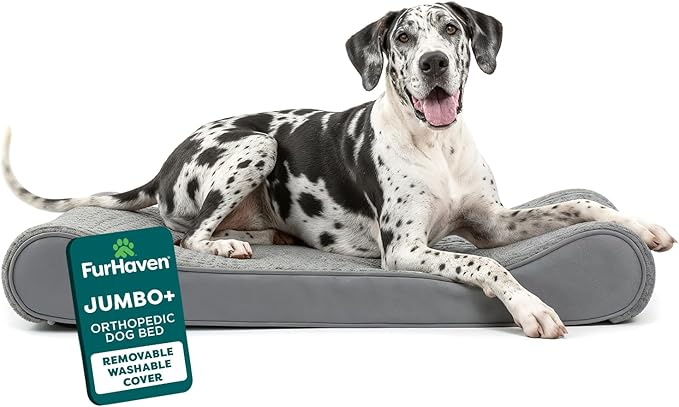 Furhaven Orthopedic Dog Bed for Large Dogs w/ Removable Washable Cover, For Dogs Up to 150 lbs - Ultra Plush Faux Fur & Suede Luxe Lounger Contour Mattress - Gray