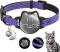 Waterproof Airtag Cat Collar, Breakaway Cat Airtag Collar with Luminous & Reflective Pattern Strap, Lightweight Kitten Collars for Apple Air tag, Hidden Holder for GPS Tracker - Cats, Kittens (9-13")