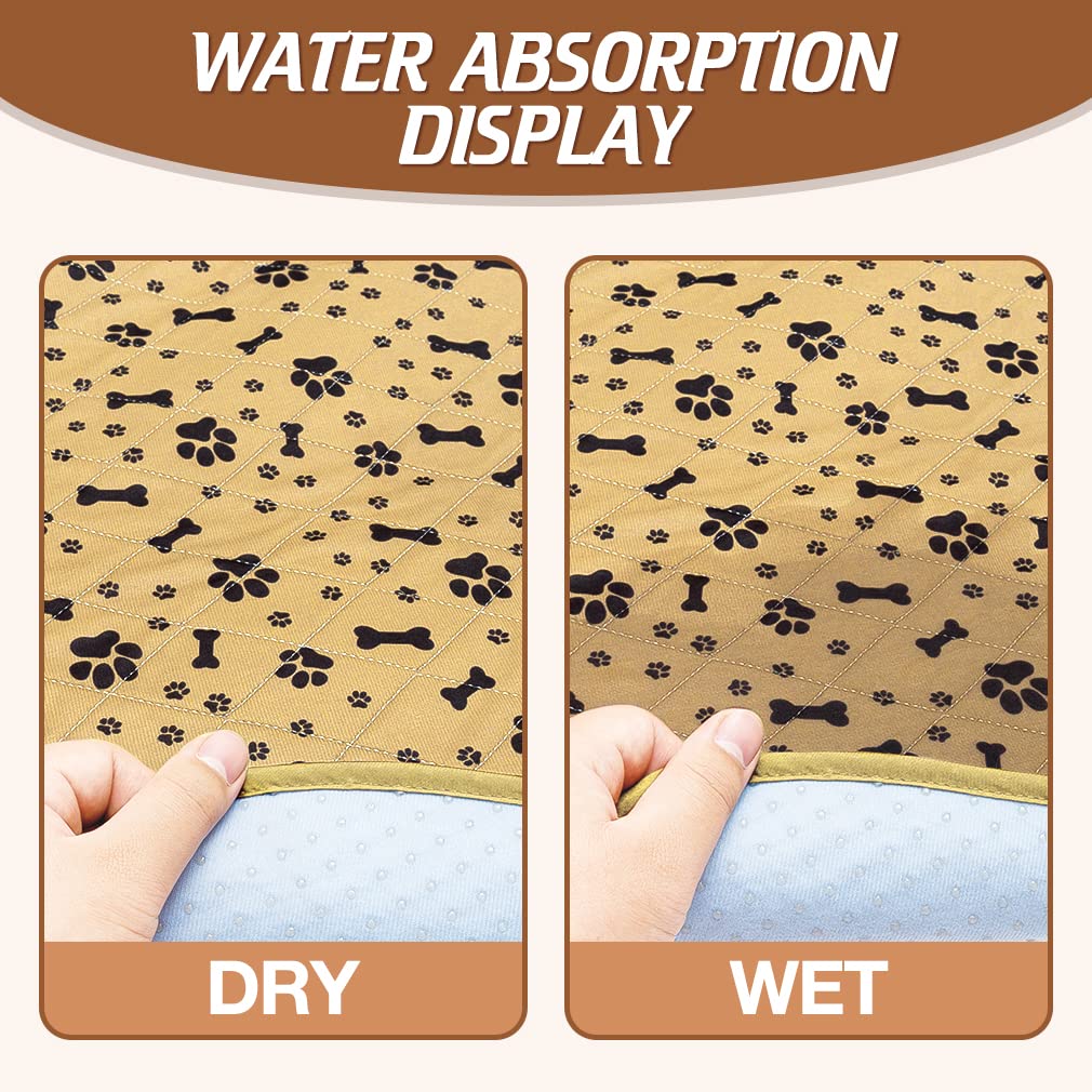 BINGPET Waterproof Dog Food Mat Non-Slip - 2 Pack Dog Bowl Mat Absorbent Pet Feeding Mats Washable Pee Pads for Puppies Cats, Bone & Paw Pattern 35.4" X 23.6"