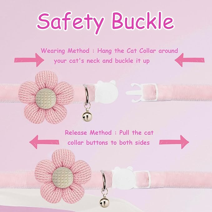 Breakaway Cat Collars with Bells, MUZIEBA Kitten Collar for Girl Boy Adjustable Safety Kitty Collars for Cats Puppy and Small Pets (Purple + Yellow)