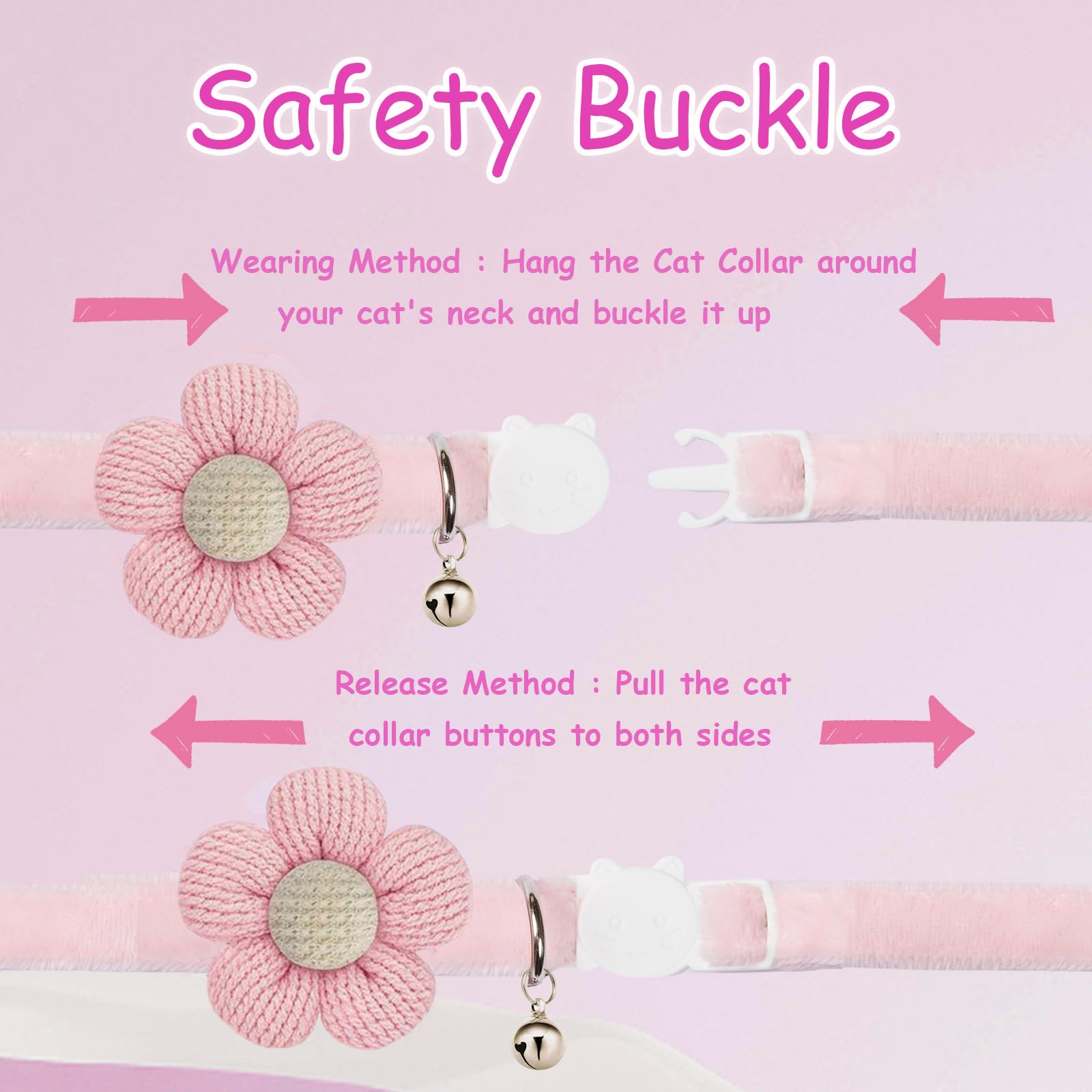 Breakaway Cat Collars with Bells, MUZIEBA Kitten Collar for Girl Boy Adjustable Safety Kitty Collars for Cats Puppy and Small Pets (Pink)