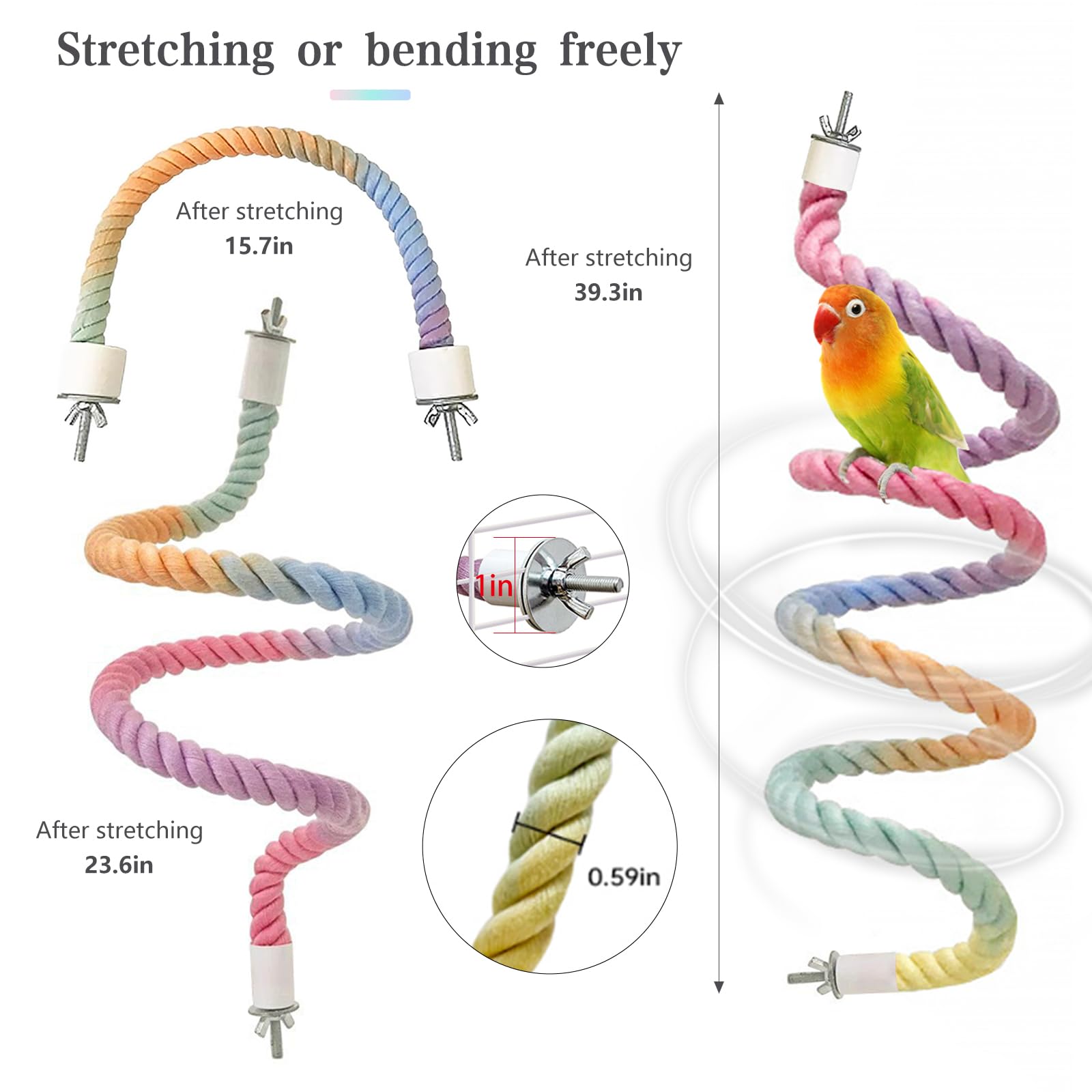 3pcs Gradient Colorful Bird Rope Perch Stand