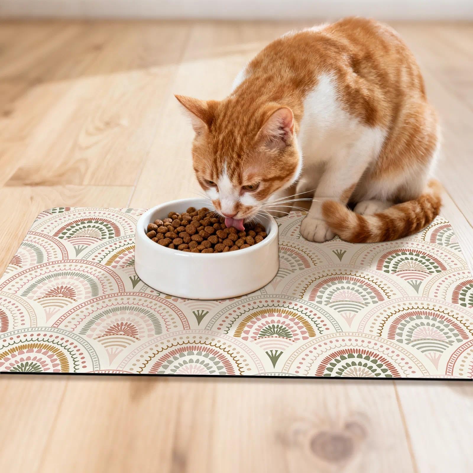 Dog Food Mat for Pet Cat Food Mat, Boho Absorbent Quick Dry Dog Bowl Mats for Food and Water, Non-Slip Cat Pet Feeding Mats for Floor Placemats 12"x20"