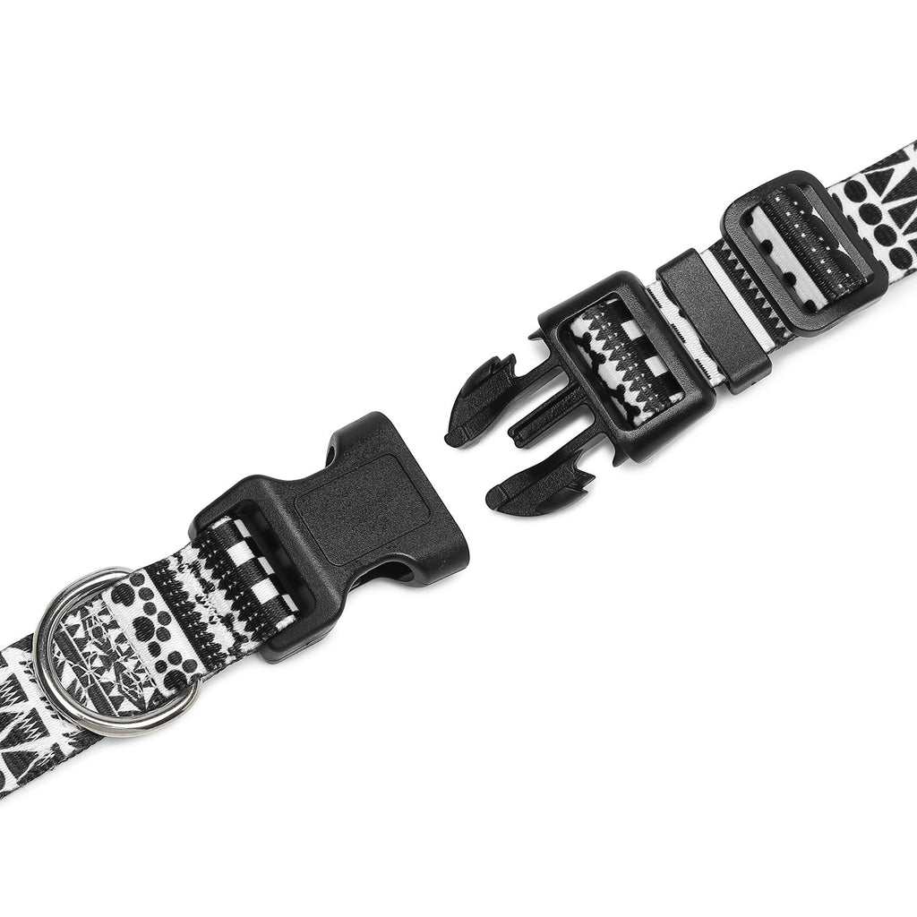 Mercano Adjustable Dog Collar - Special Design Patterns, Soft Nylon Comfortable Durable Pet Collar for Small Medium Large Dogs (L, Black White A)