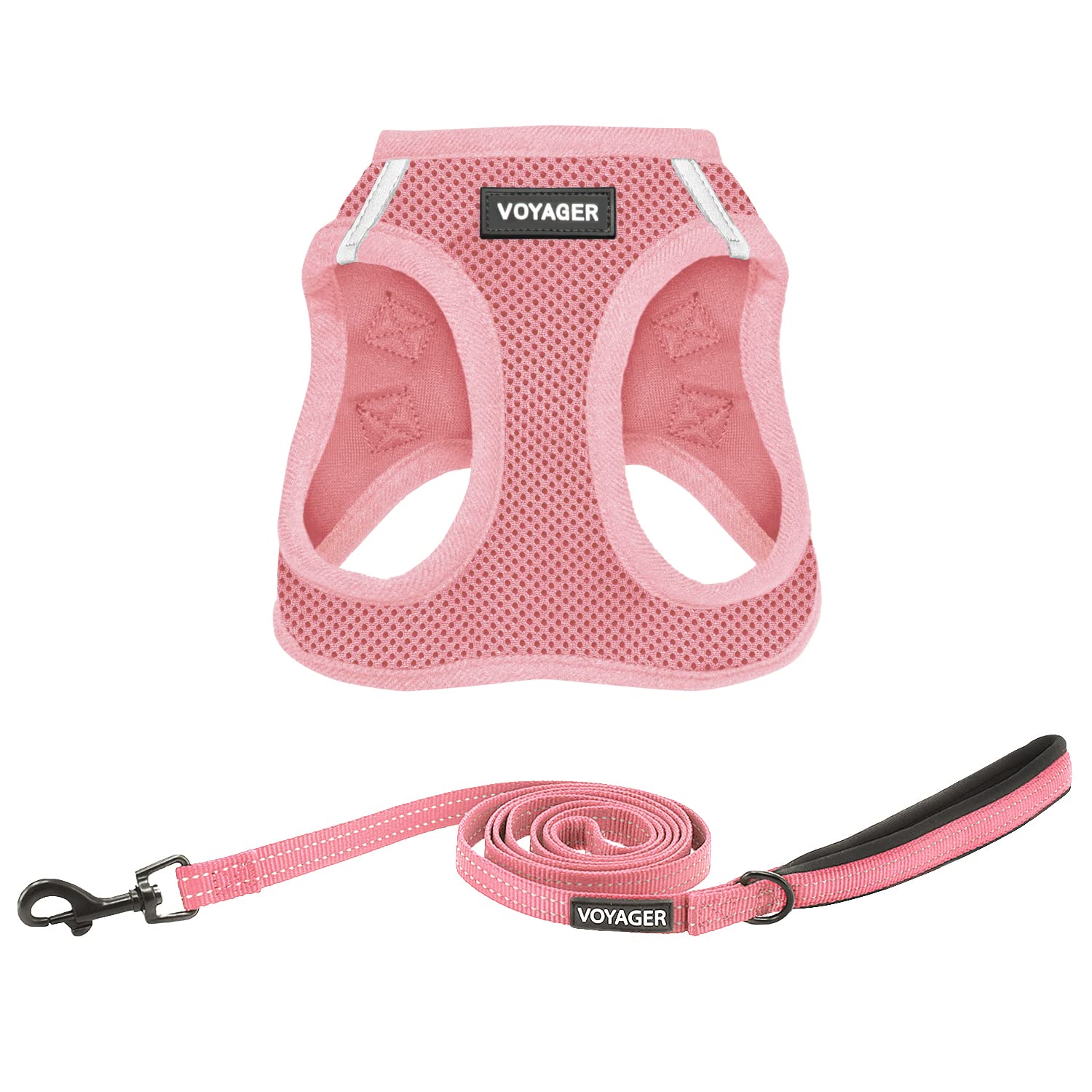 Best Pet Supplies Voyager Step-in Air All Weather Mesh Harness and Reflective Dog 5ft Leash Combo with Neoprene Handle, for Small, Medium and Large Breed Puppies - Pink, Medium
