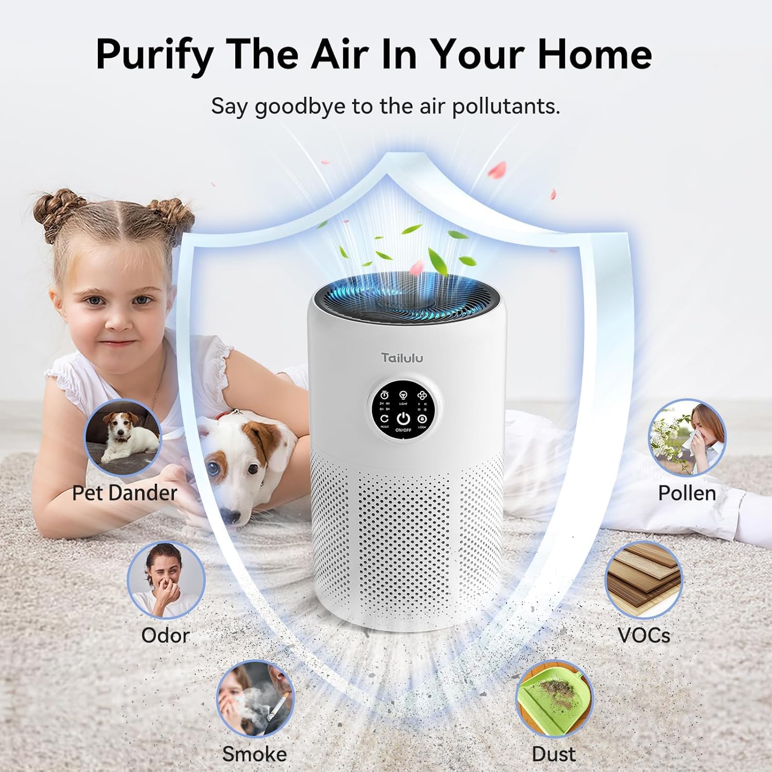 Tailulu Air Purifiers for Home Bedroom with Washable Filter Up to 1360 Ft²