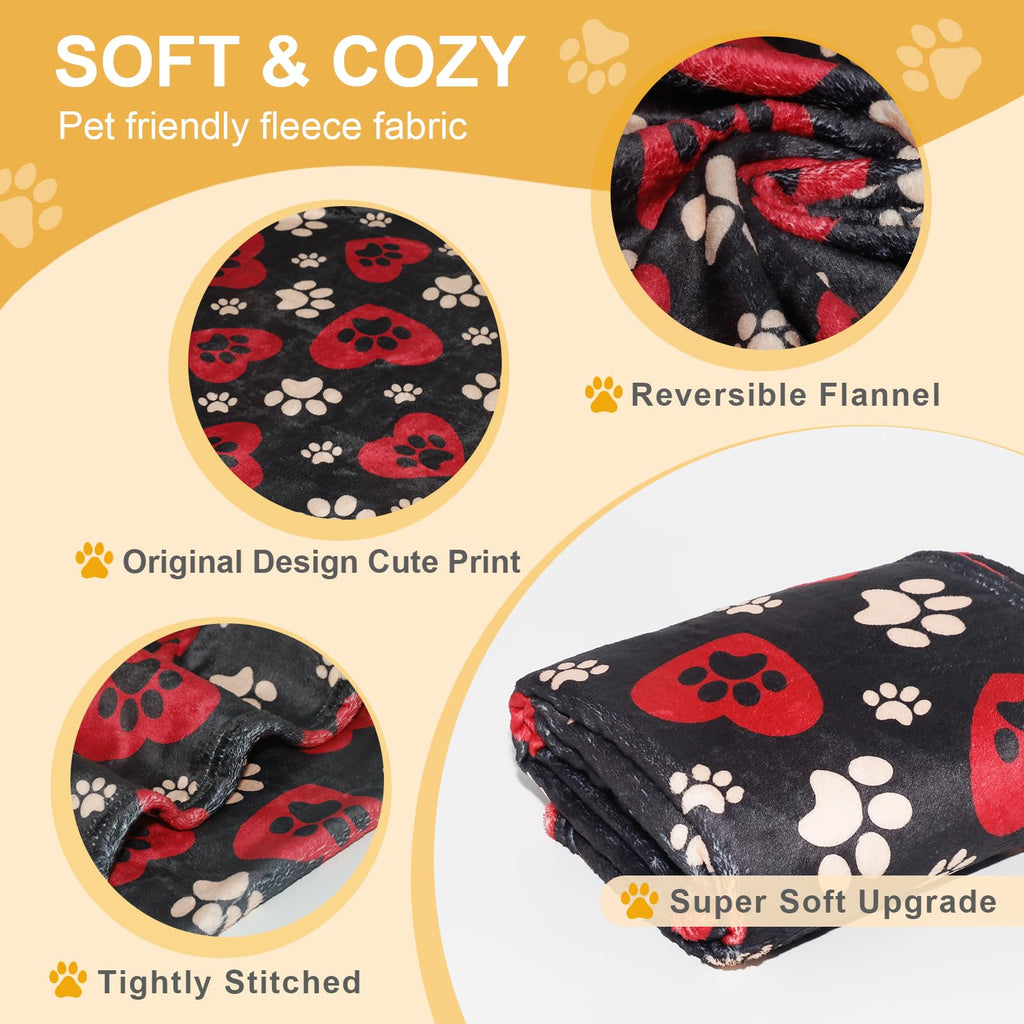 Gowyeg Dog Blanket for Large Dogs, Soft Flannel Cute Paw Black Red 50"x40"